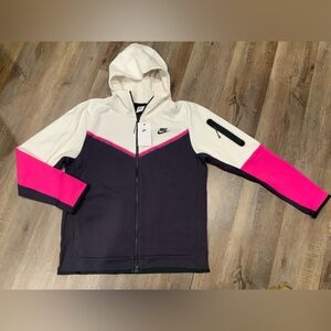 Nike Sportswear Tech Fleece Full Zip Hoodie White Fusia Pink CU4489-031 Men Sz L